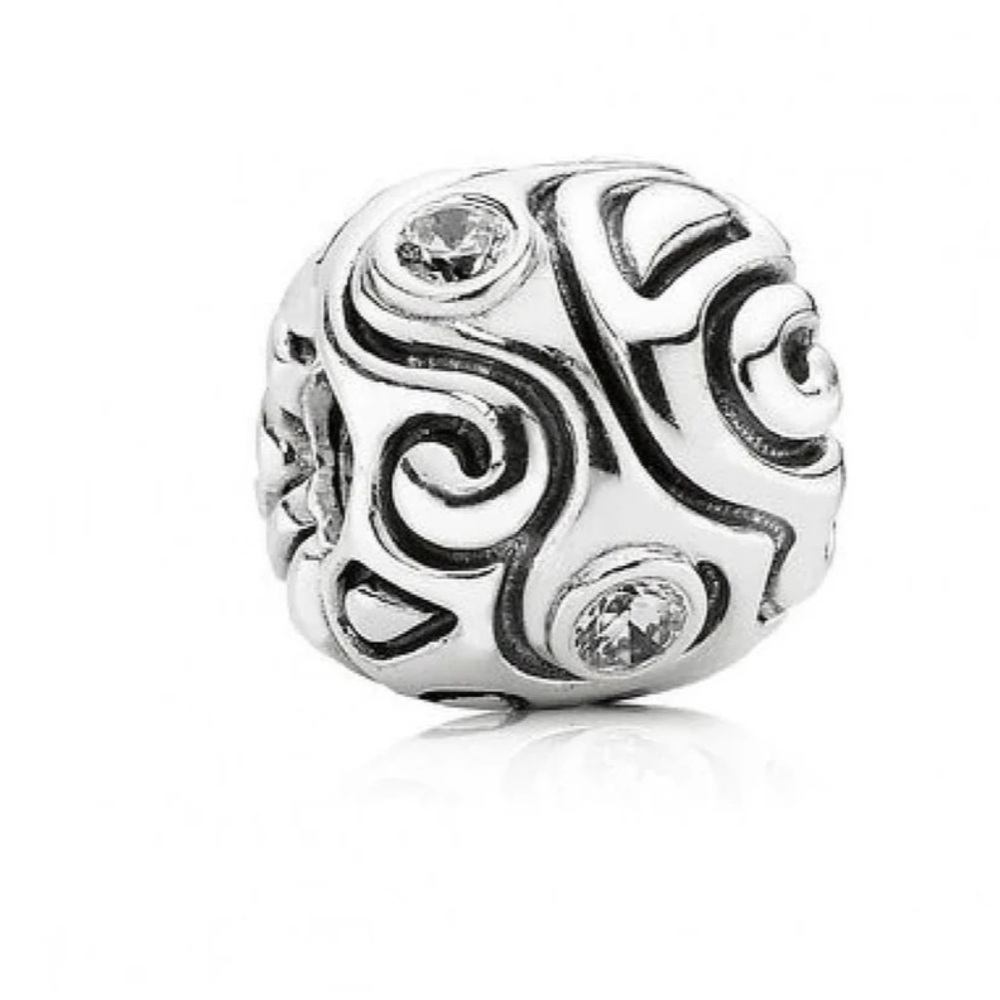 Pandora Sterling Large XL Rare Retired Clear CZ Day Dream Swirls Bead Charm